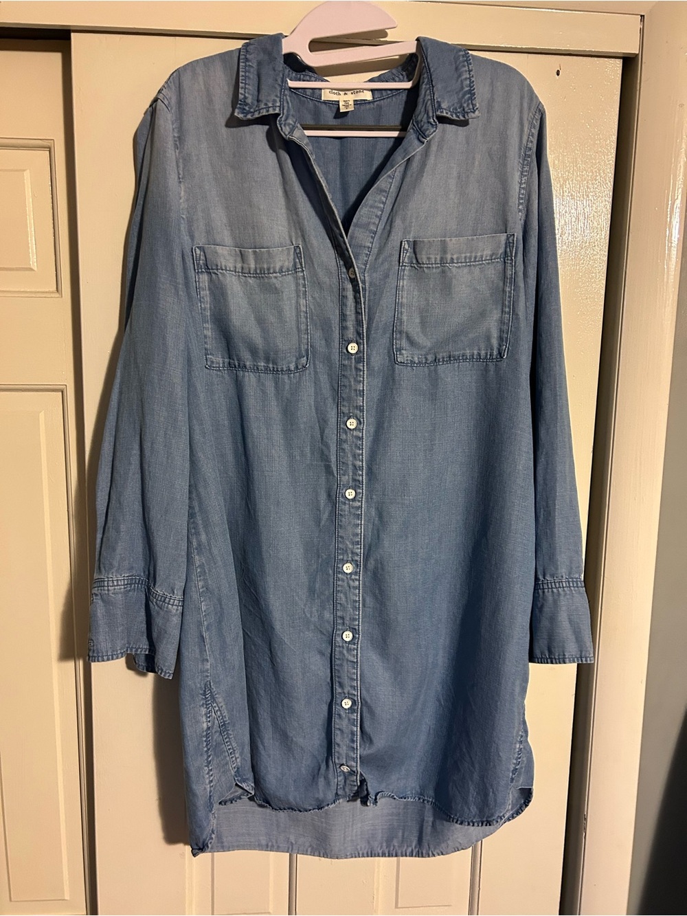 cloth & stone Anthropologie Light Blue Long-Sleeve Denim Shirt Dress